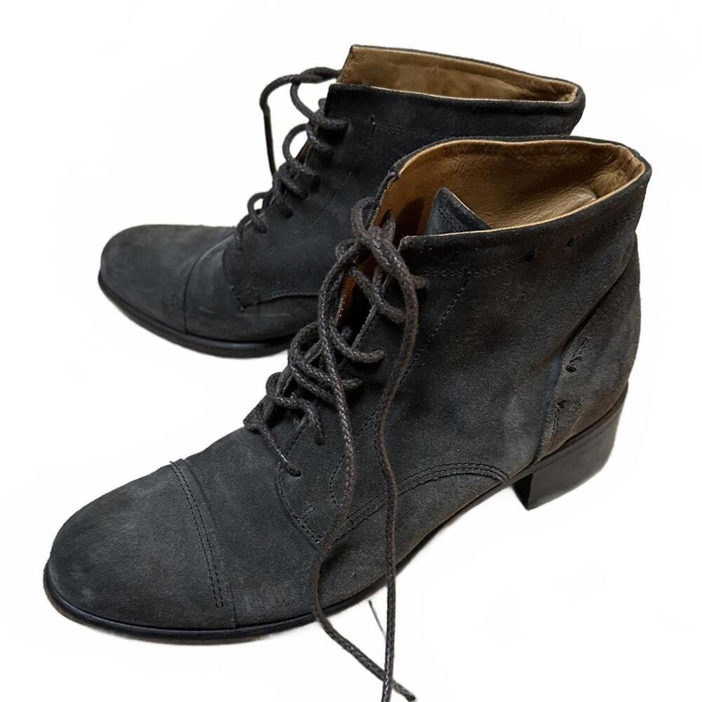 ALBERTO FERMANI Women's Grey Brown Suede Lace-Up Ankle Boots SIZE 5 / EU 35